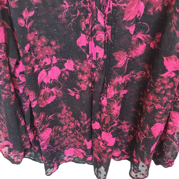 Torrid Womens 3X Black Pink Floral Sheer Chiffon Clip Dot Button-Front Blouse - Picture 3 of 9